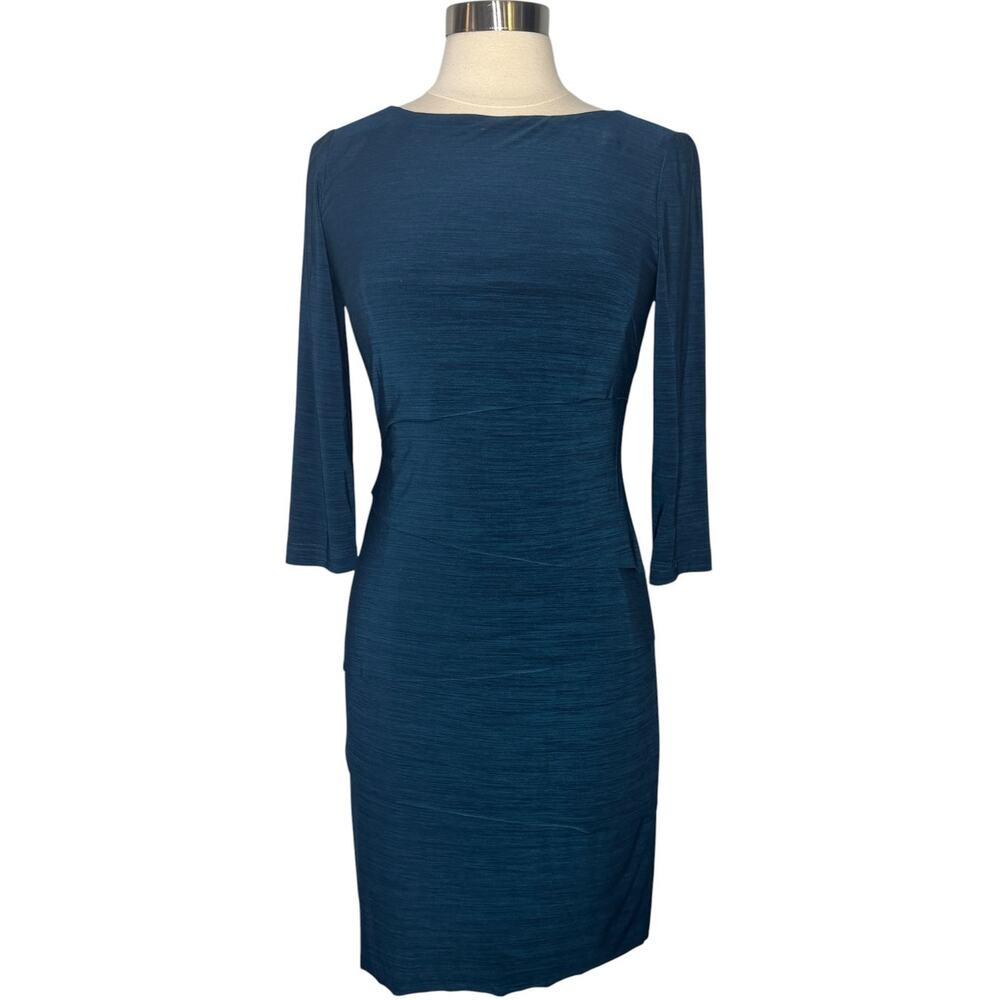 Tahari Arthur S. Levine Women’s 4 Navy Blue Draped Layered Sheath Dress